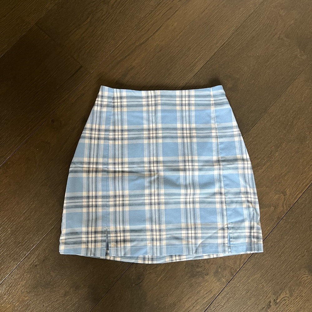Brandy Melville Light Blue Plaid Mini Skirt